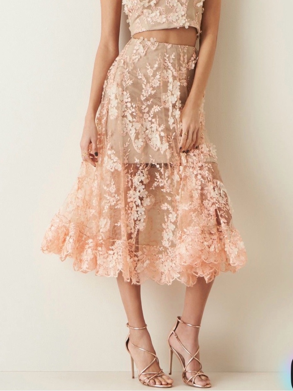 Dress the Population Juliana 3D Floral Lace Maxi Skirt Pink Size L